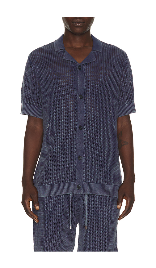 Central Park West Henry Snow Wash Camp Shirt in Slate. M. Also in S, L, XL/1X