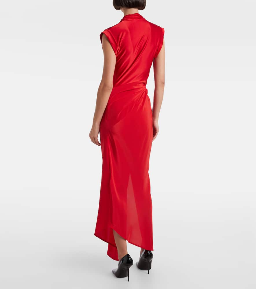 Gathered silk-trimmed jersey maxi dress