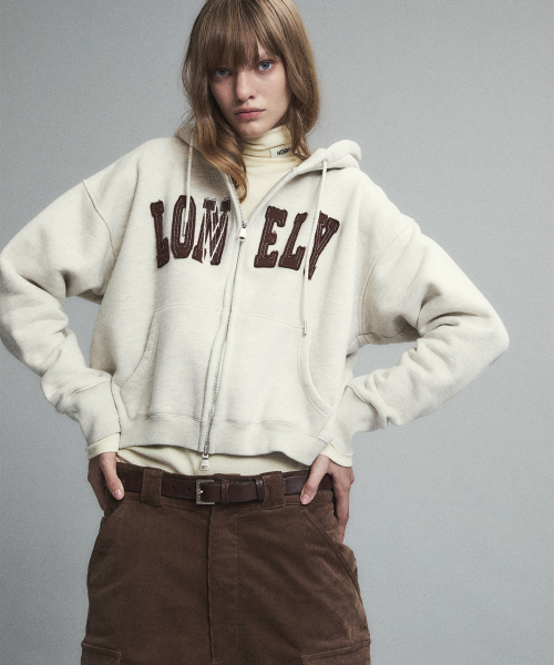 LONELY/LOVELY CROP HOODIE ZIP-UP OATMEAL