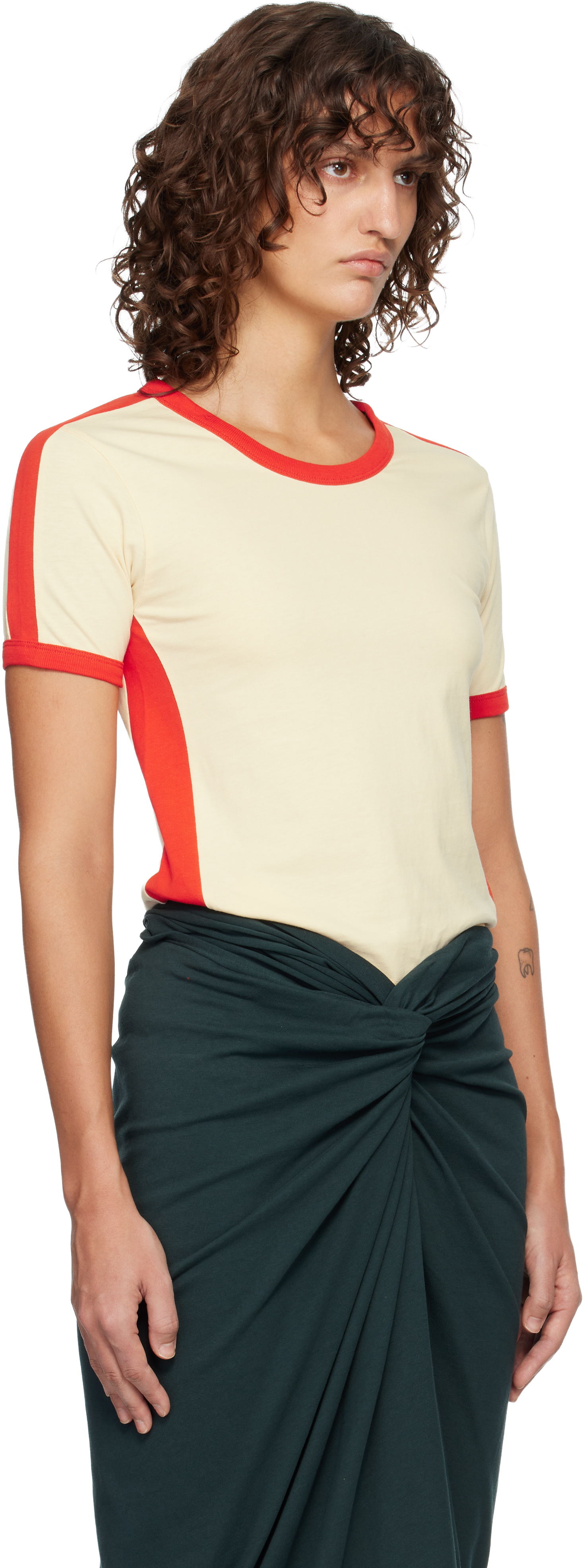 Off-White & Red Fitted Contrast T-shirt