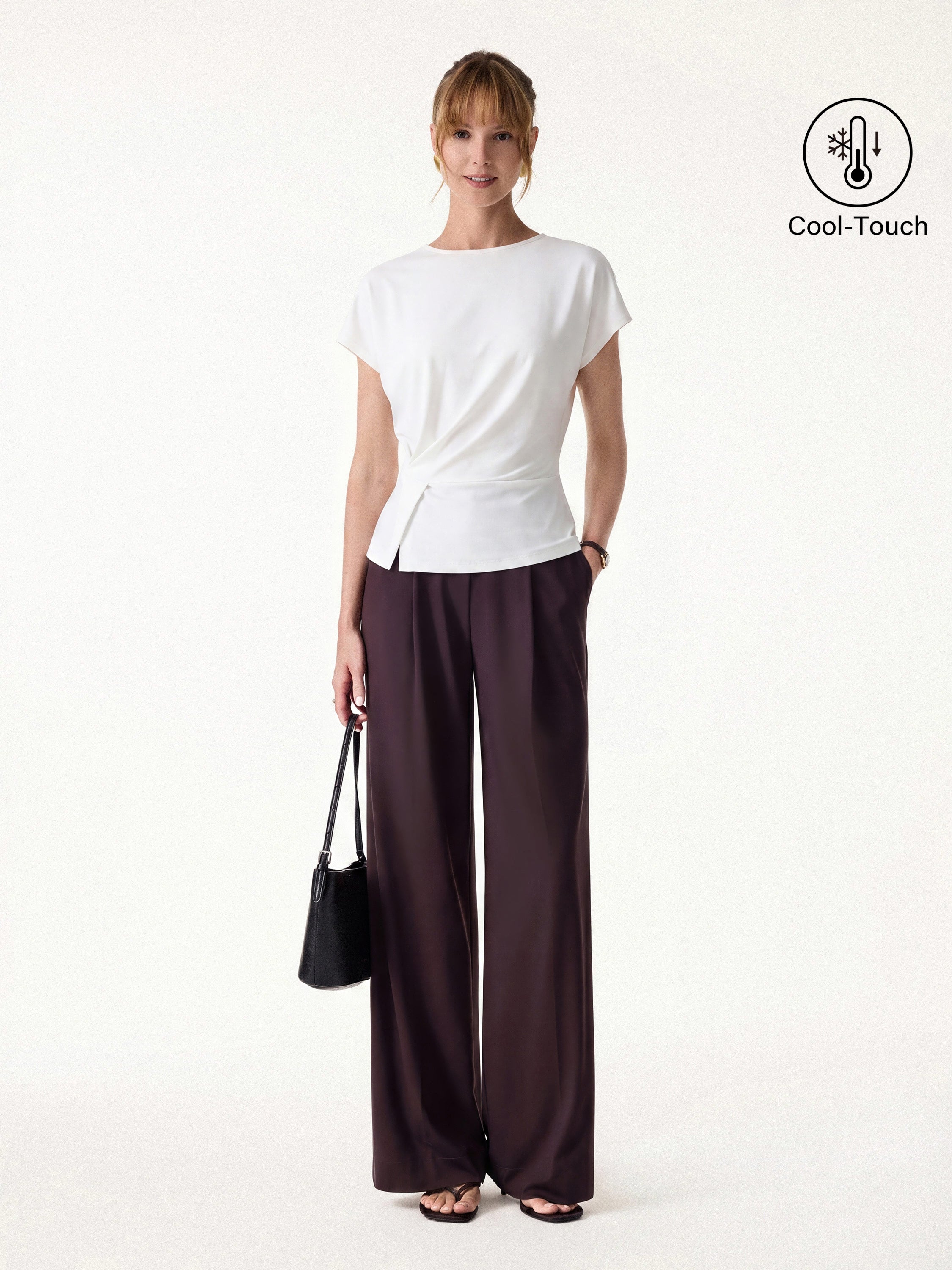 2Pcs Set Round Neck Tucked Top & Wide Leg The Success Pants - White/Purple Gloam / XS