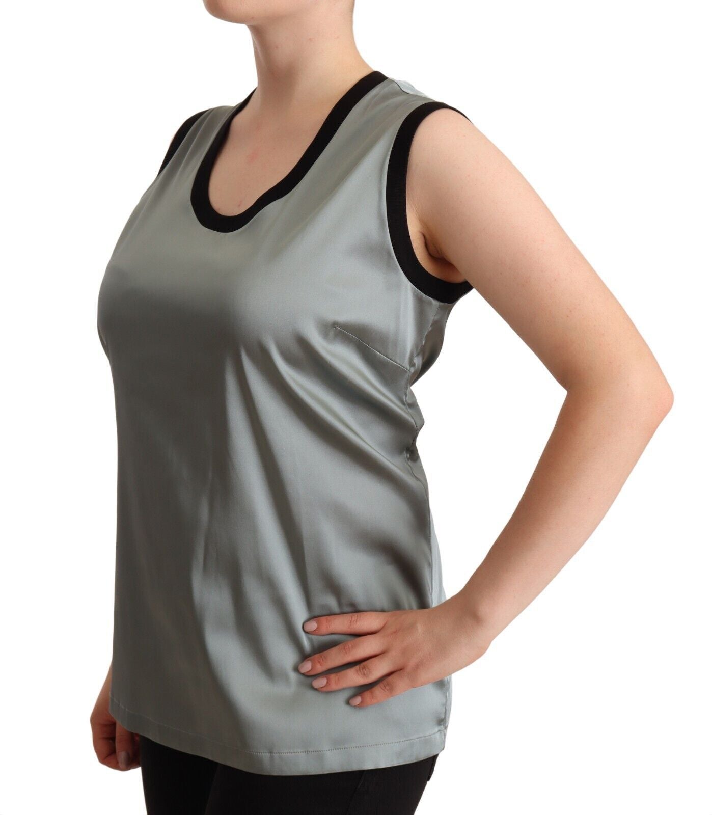 Acetate Round Neck Tank Top — Silver
