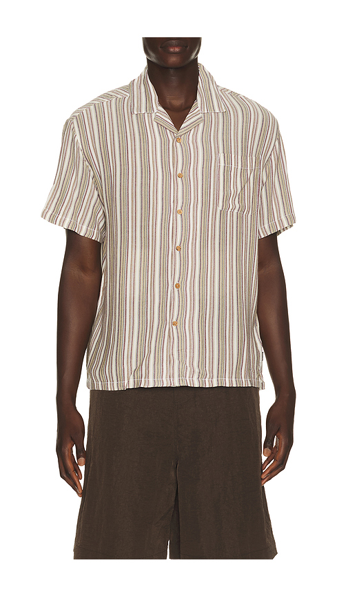 Brixton Bunker Twisted Stripe Woven Shirt in Wine,Brown. L. Also in M, S, XL/1X