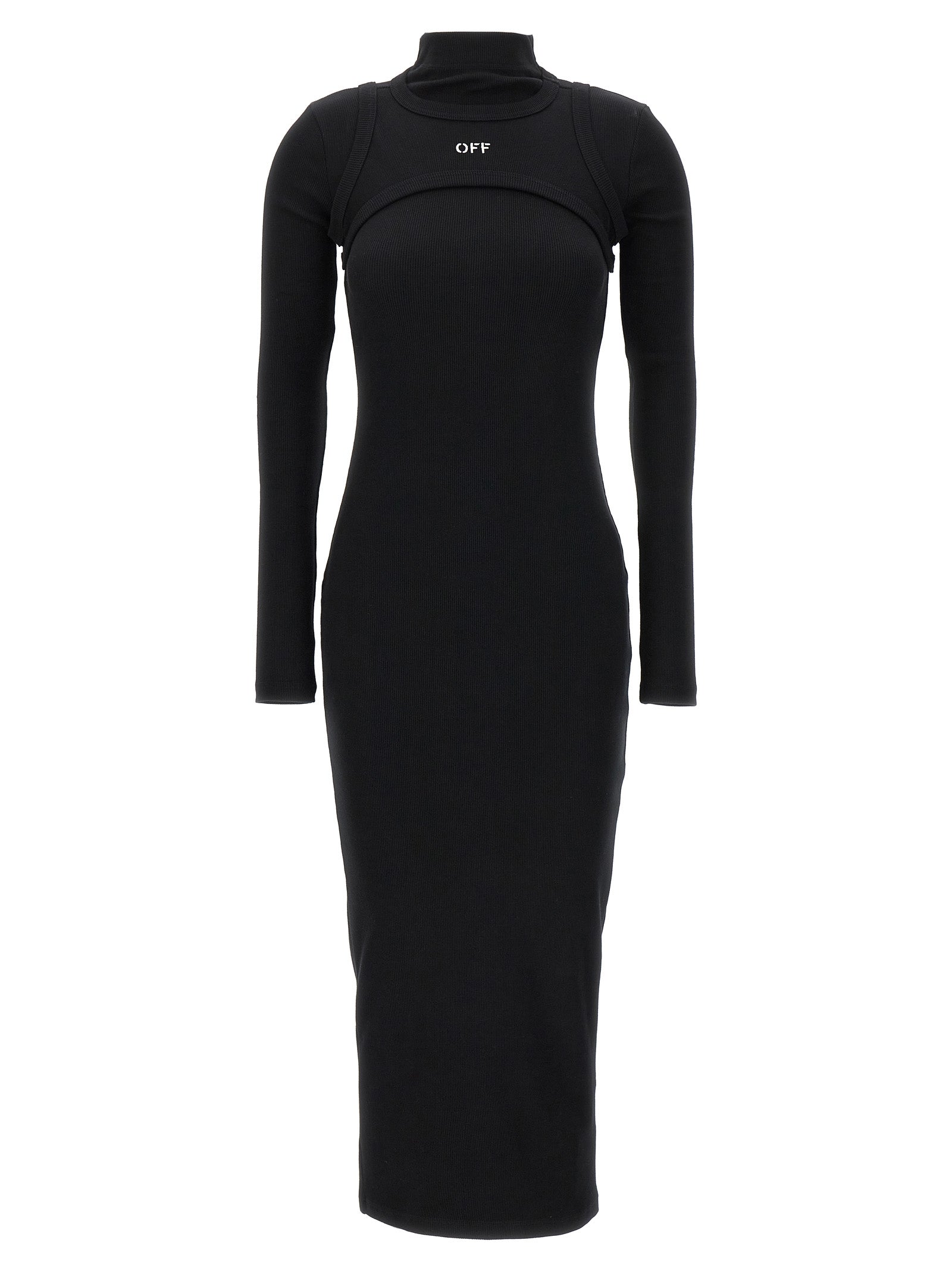Embroidered Logo Stretch Cotton Dress — Black