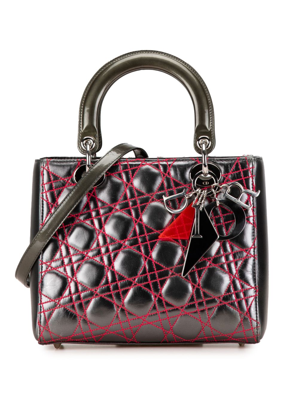 2011 Anselm Reyle Medium Metallic Lambskin Cannage Lady Dior satchel - Grey