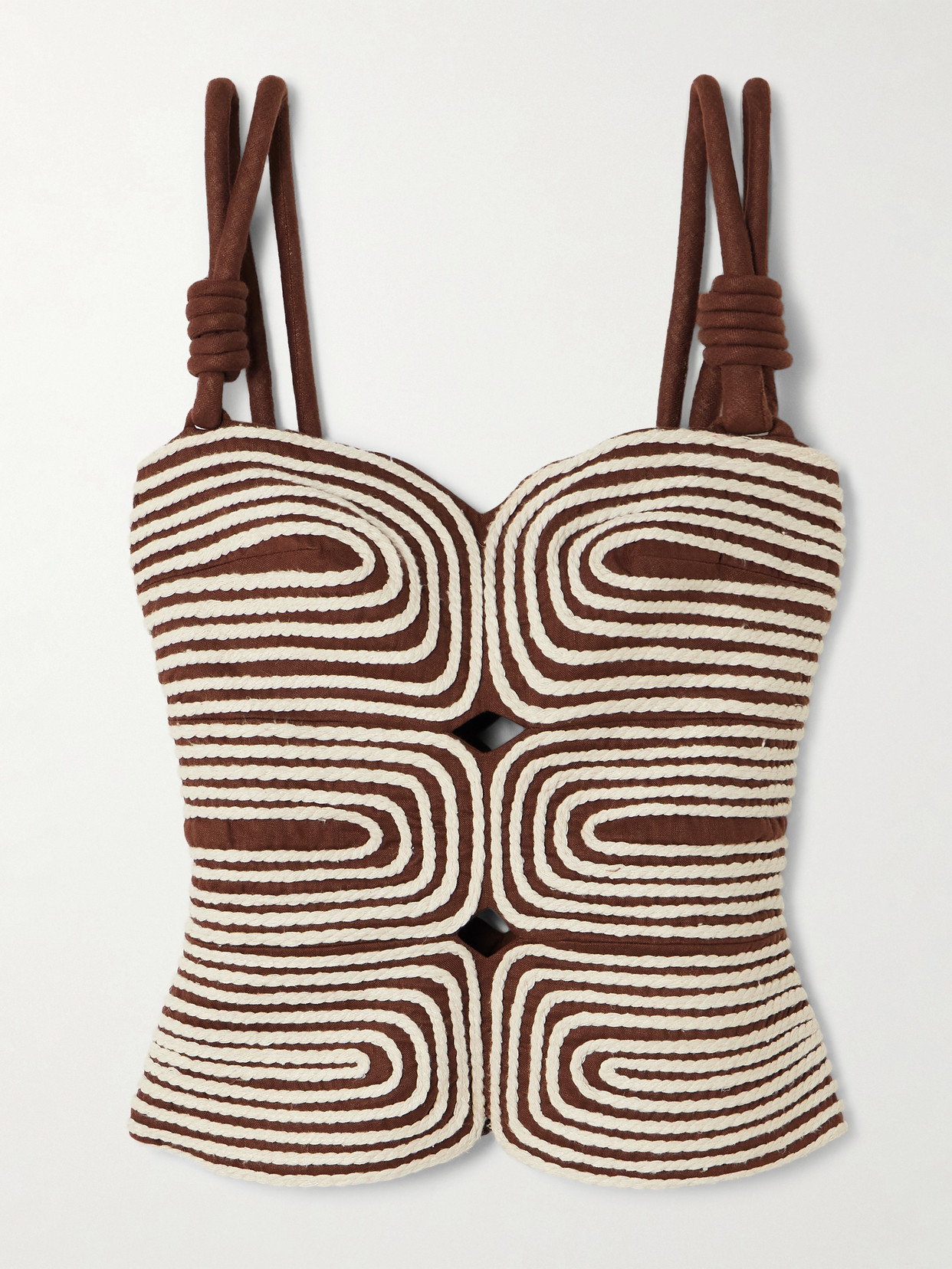 Marea Knotted Embroidered Linen Top - Brown