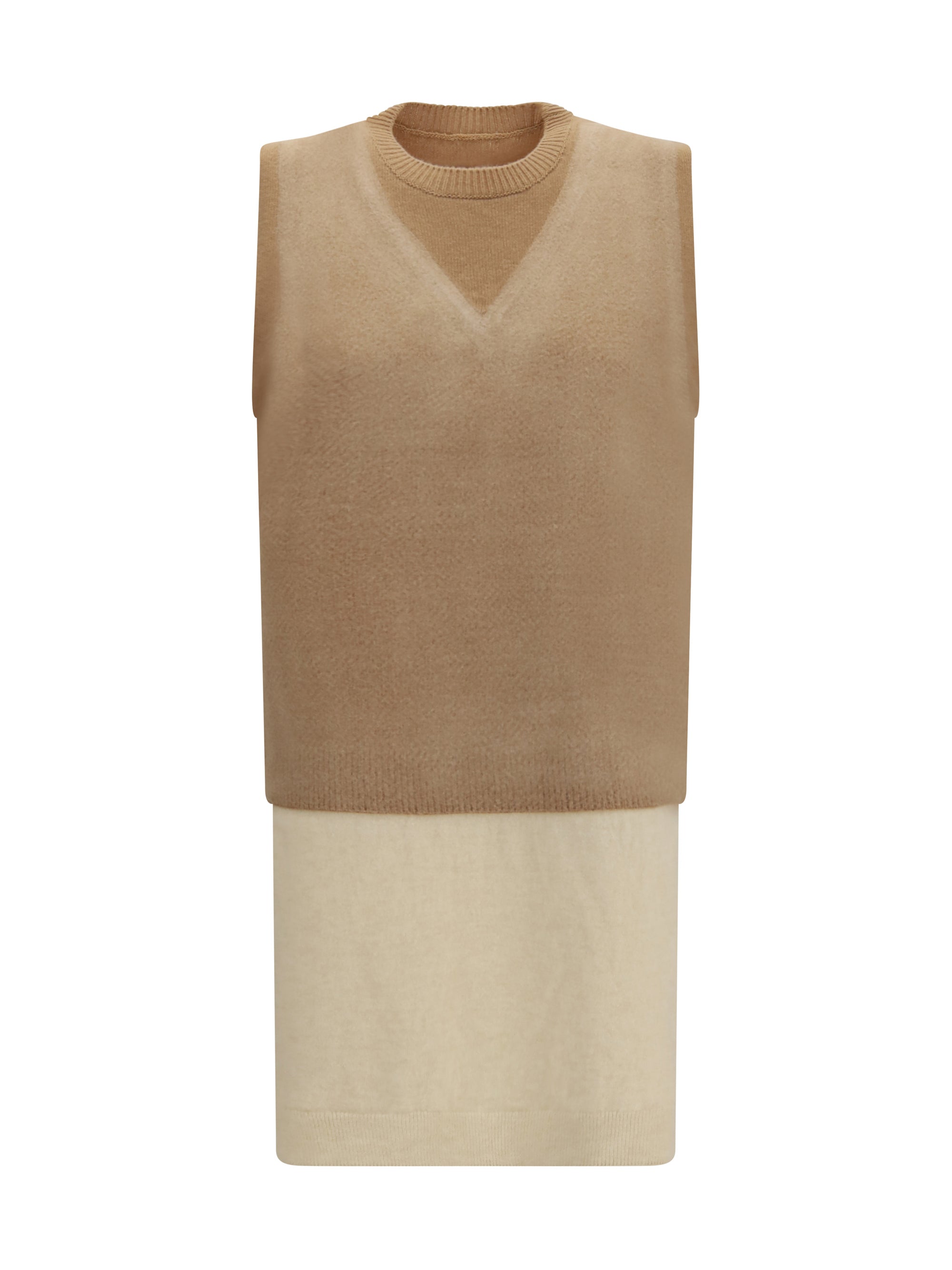 Double-Layer Wool Knit Vest — Camel