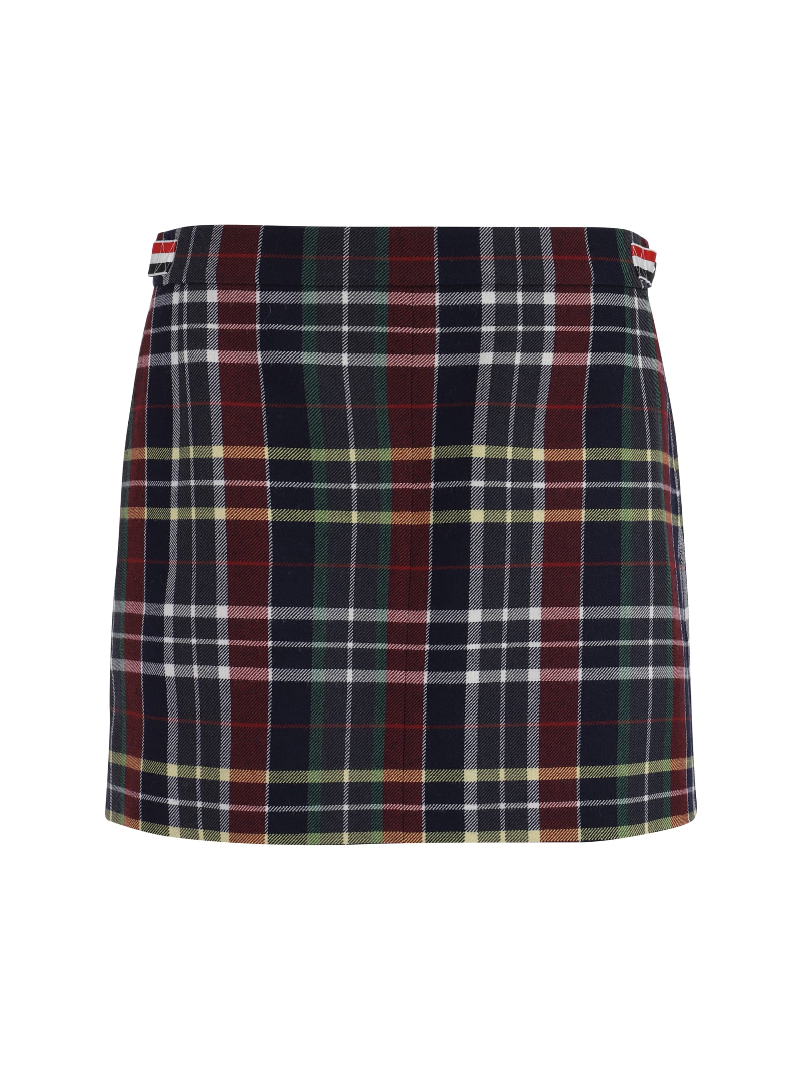 Thigh Length Side Tab Skirt In Hunting Tartan Wool Twill Seasonal Multi