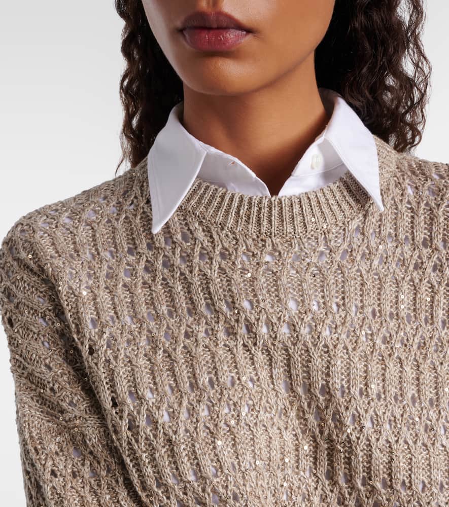 Sequined linen-blend sweater