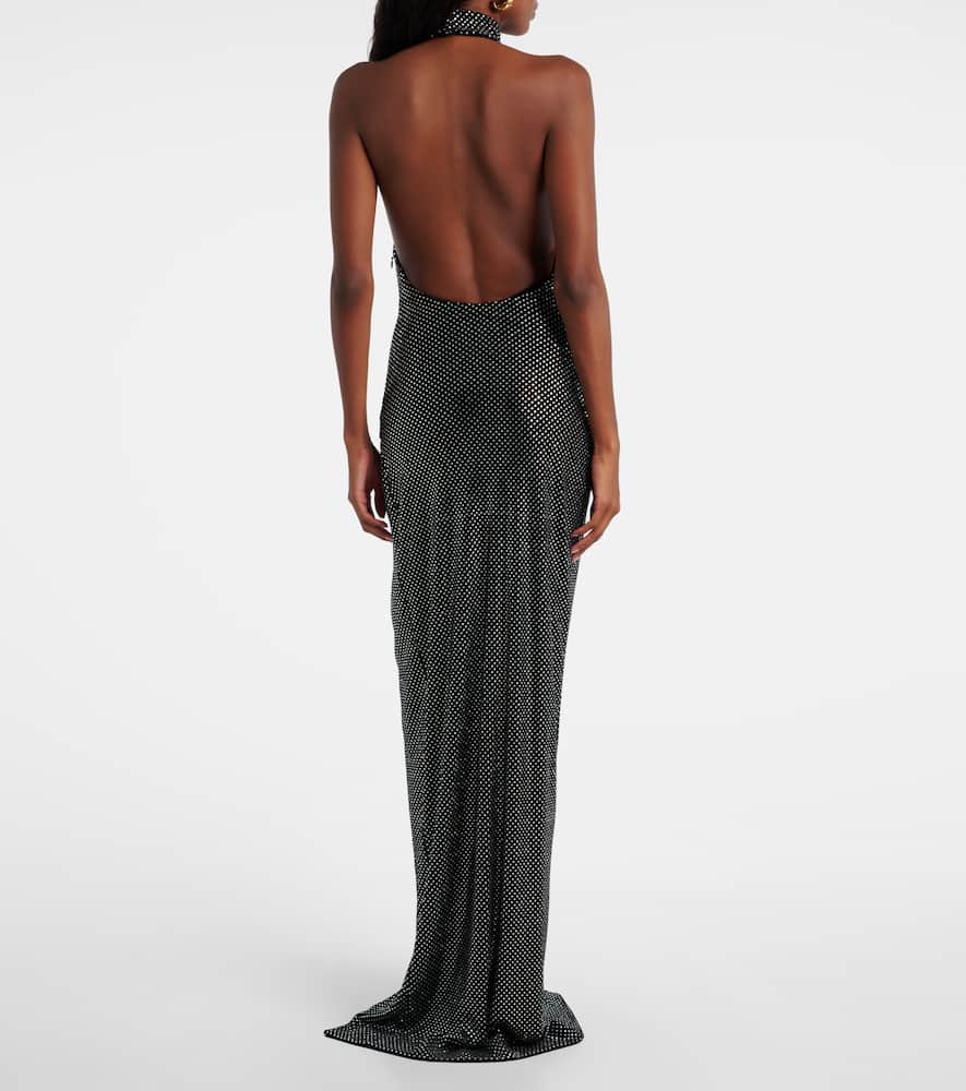Rhinestone-embellished velvet maxi dress