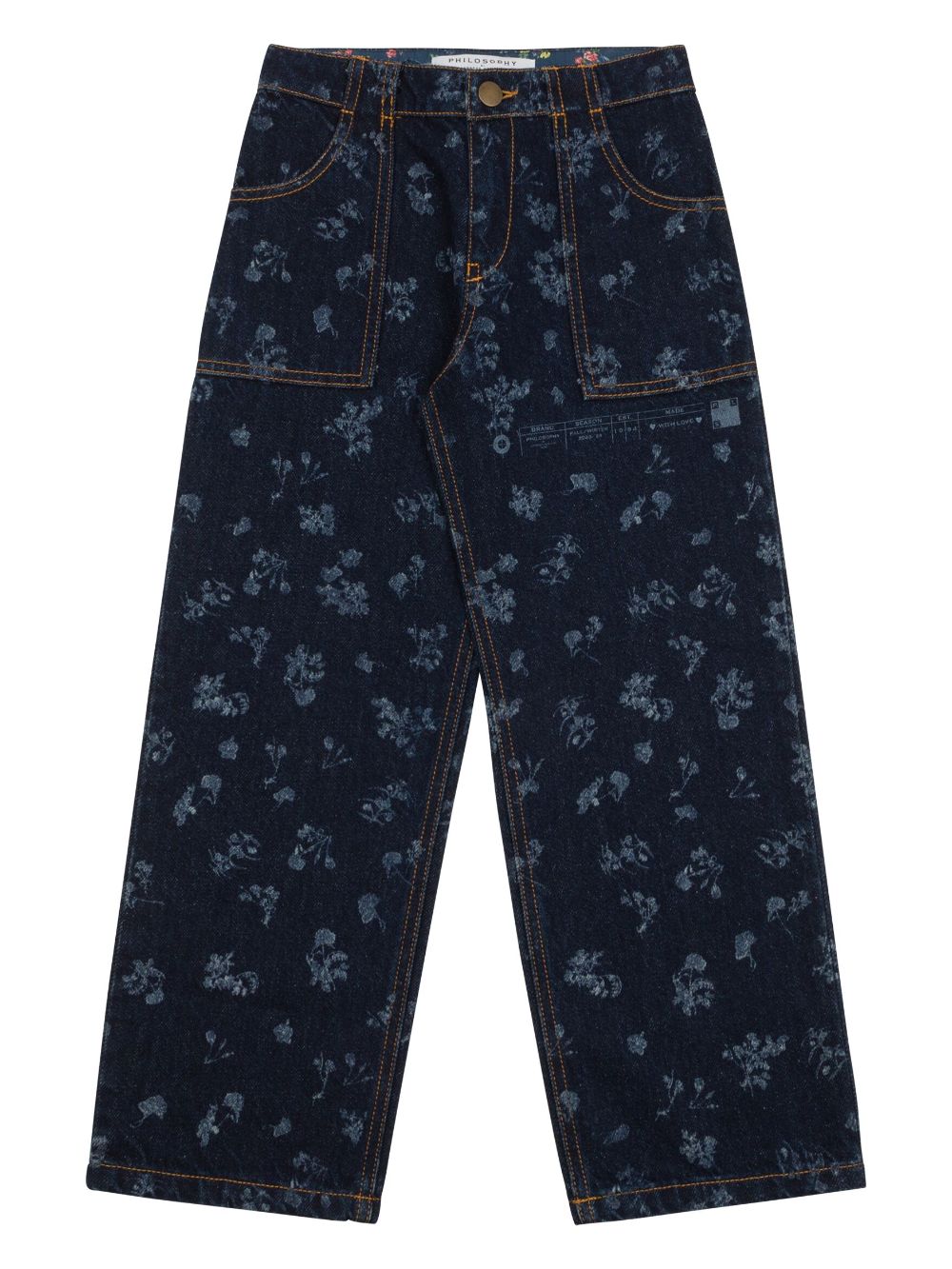 Floral-print straight-leg jeans - Blue