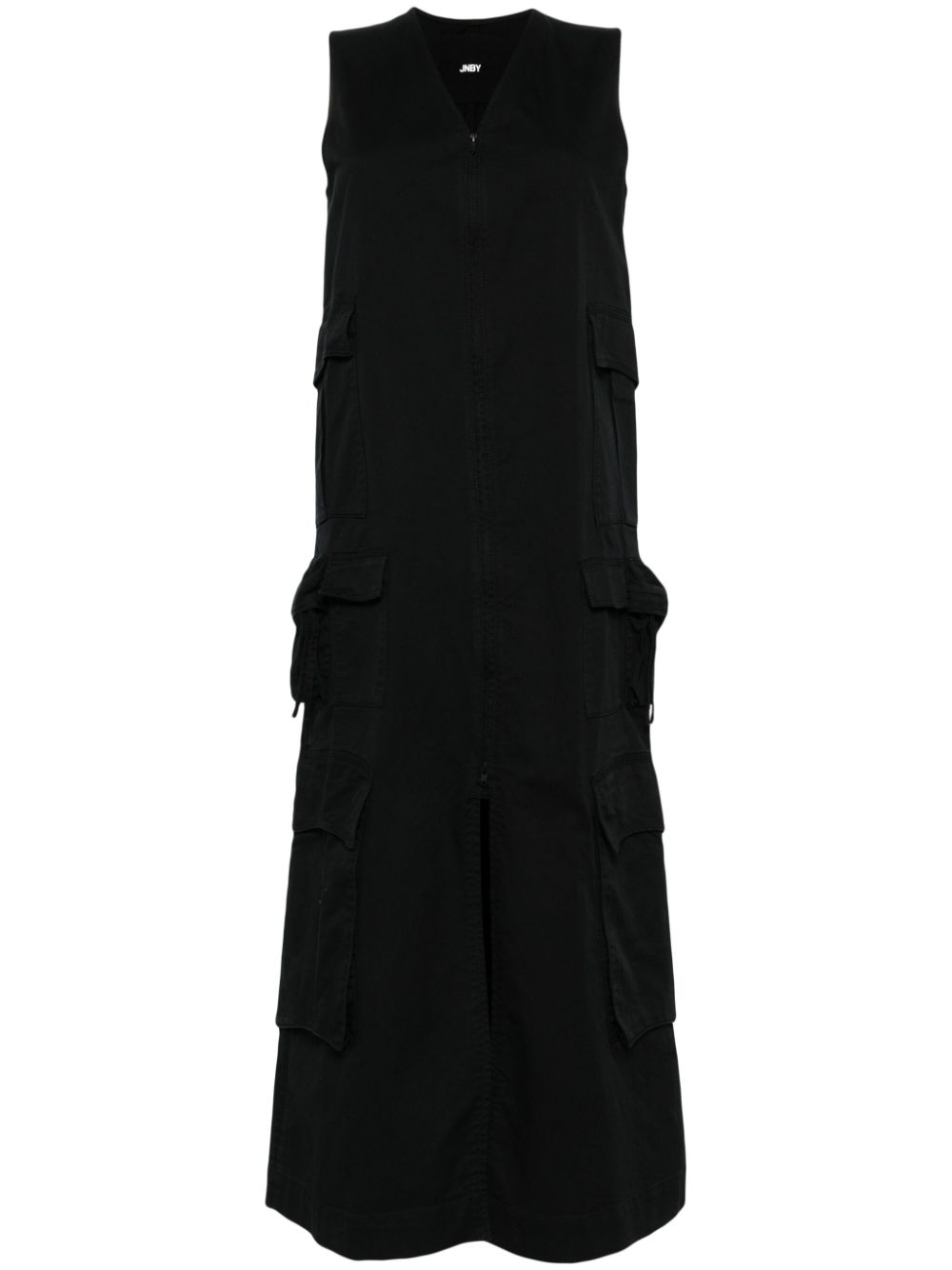 Cargo-pocket cotton midi dress - Black