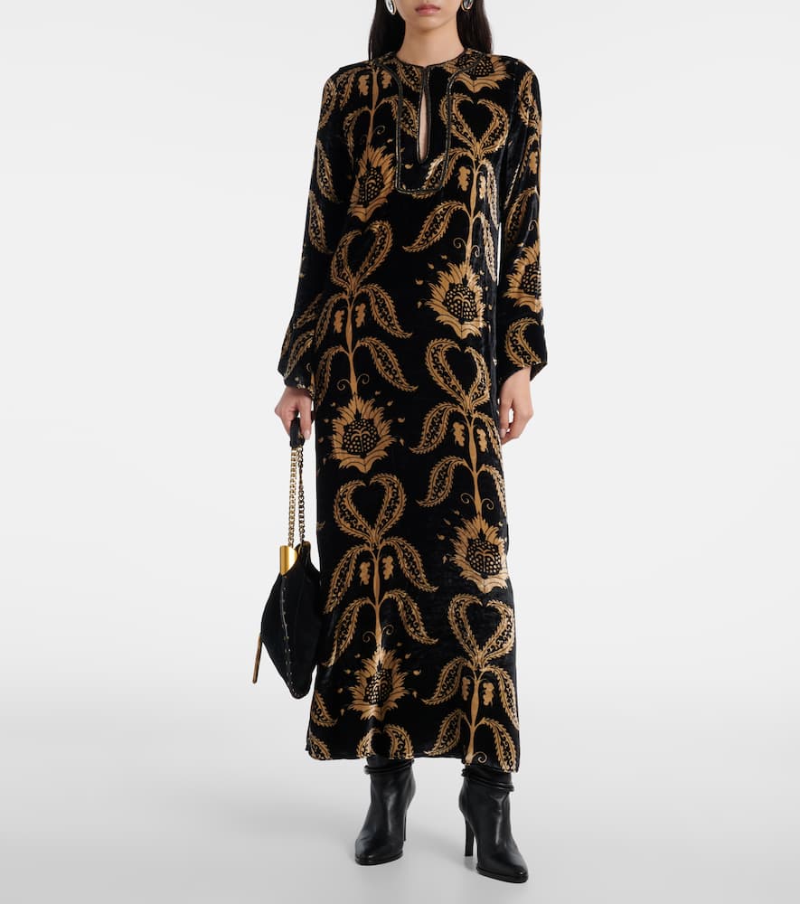 Embroidered velvet maxi dress