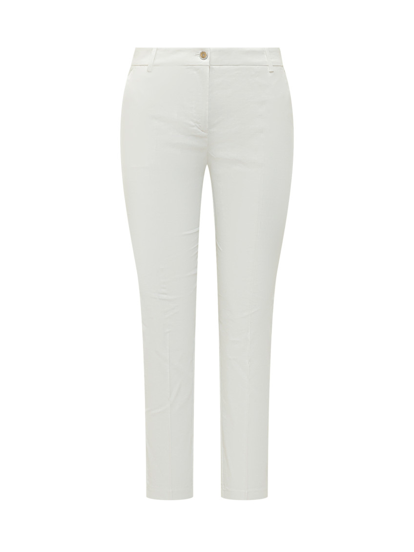 White Slim Flat Front Pants