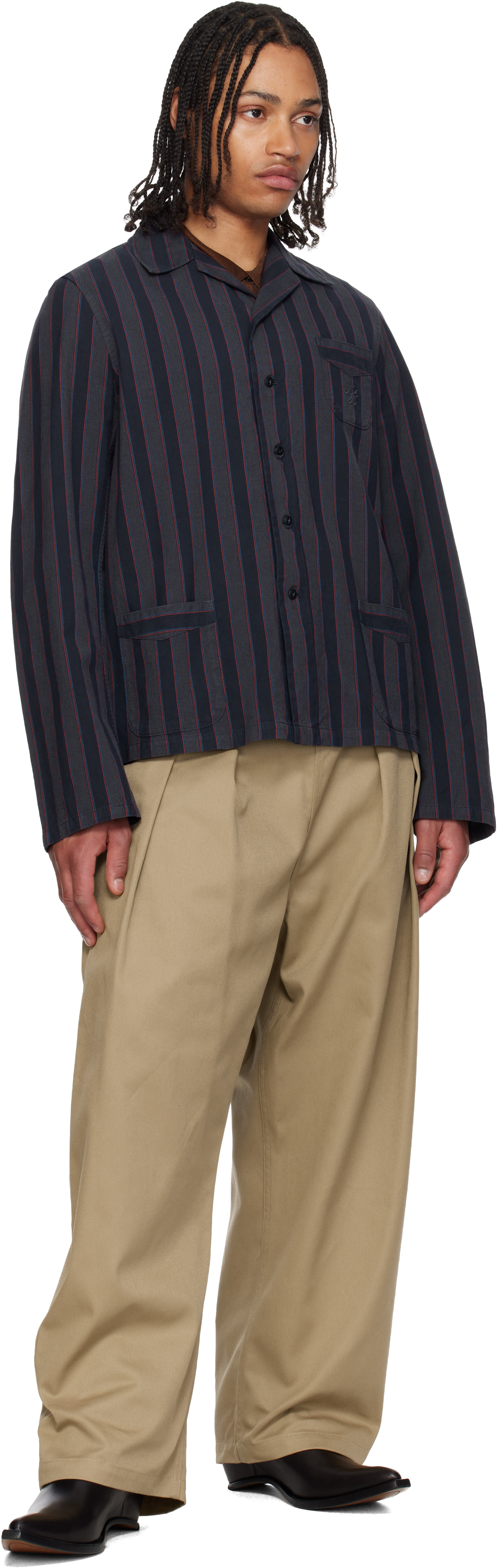 Beige Dropped-Rise Trousers