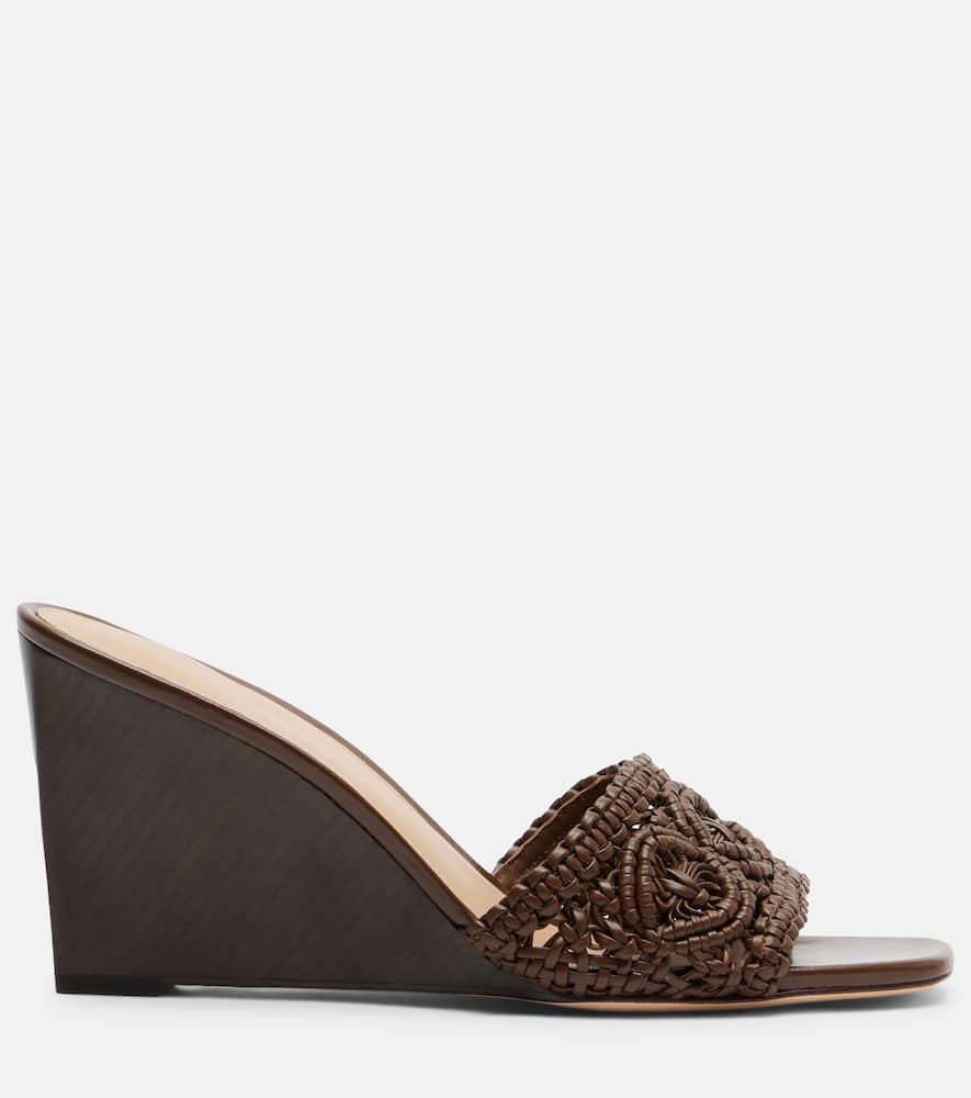 Ellen macramé leather wedge mules