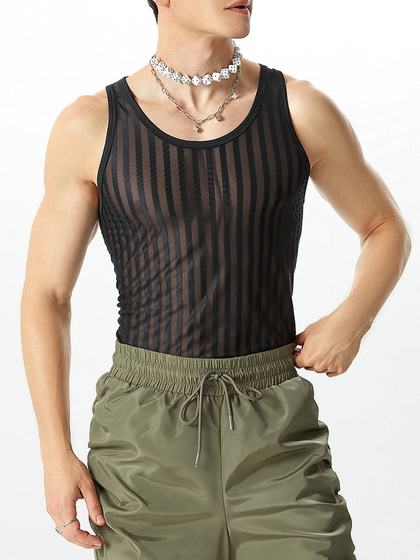Mens Striped Mesh See Through Sleeveless Vest SKUK35601 - Black / S