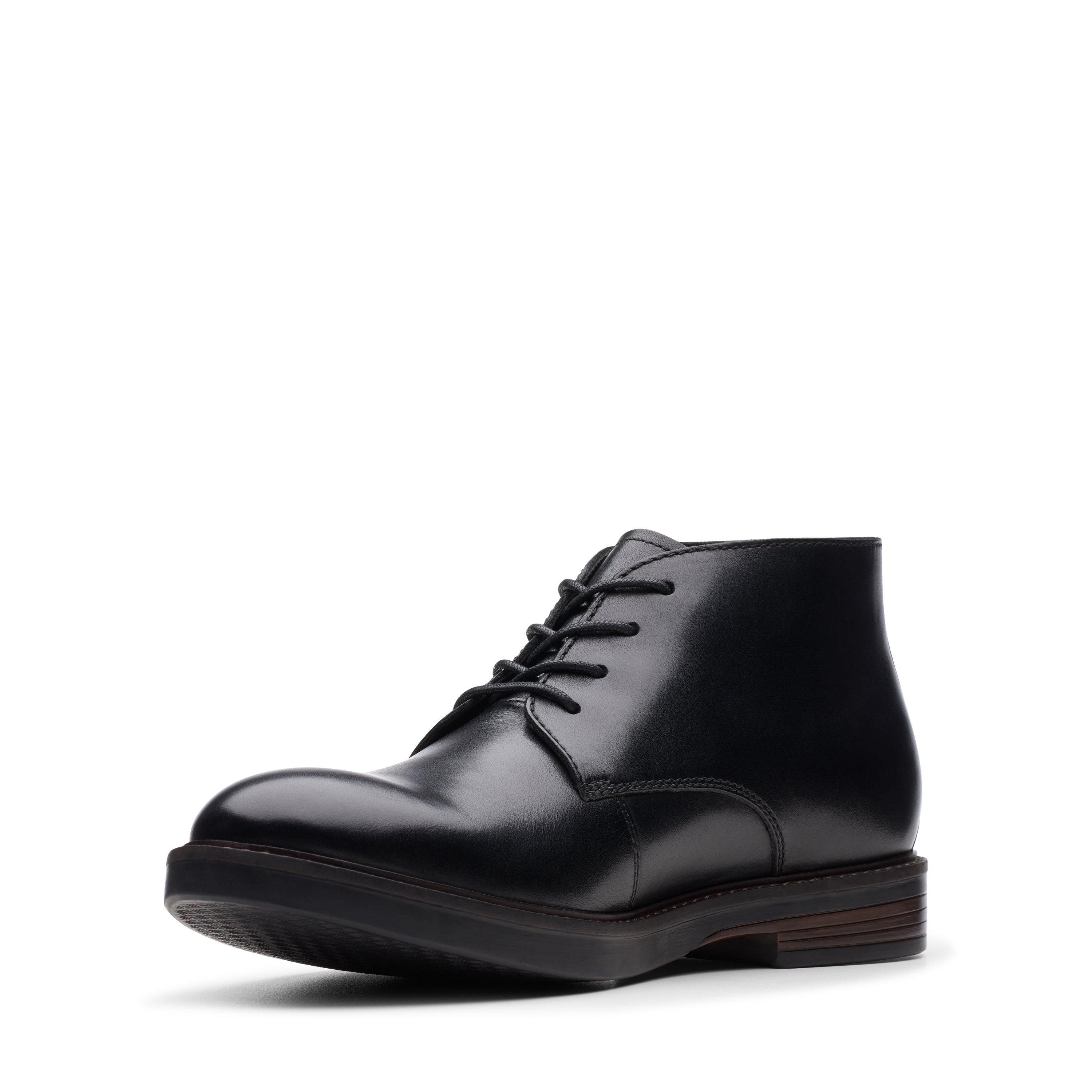 Clarks Men's Paulson Mid Black Leather Ankle Boots, Chukka Boots, Lace Up | : 8/Standard Fit