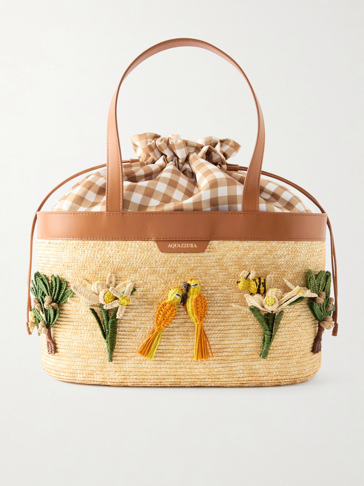 Birdsong Leather-trimmed Appliquéd Raffia Tote - Neutrals