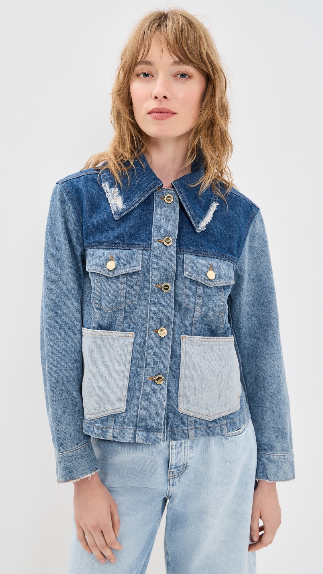 Patchwork Denim Short Jacket Mid Blue Vintage