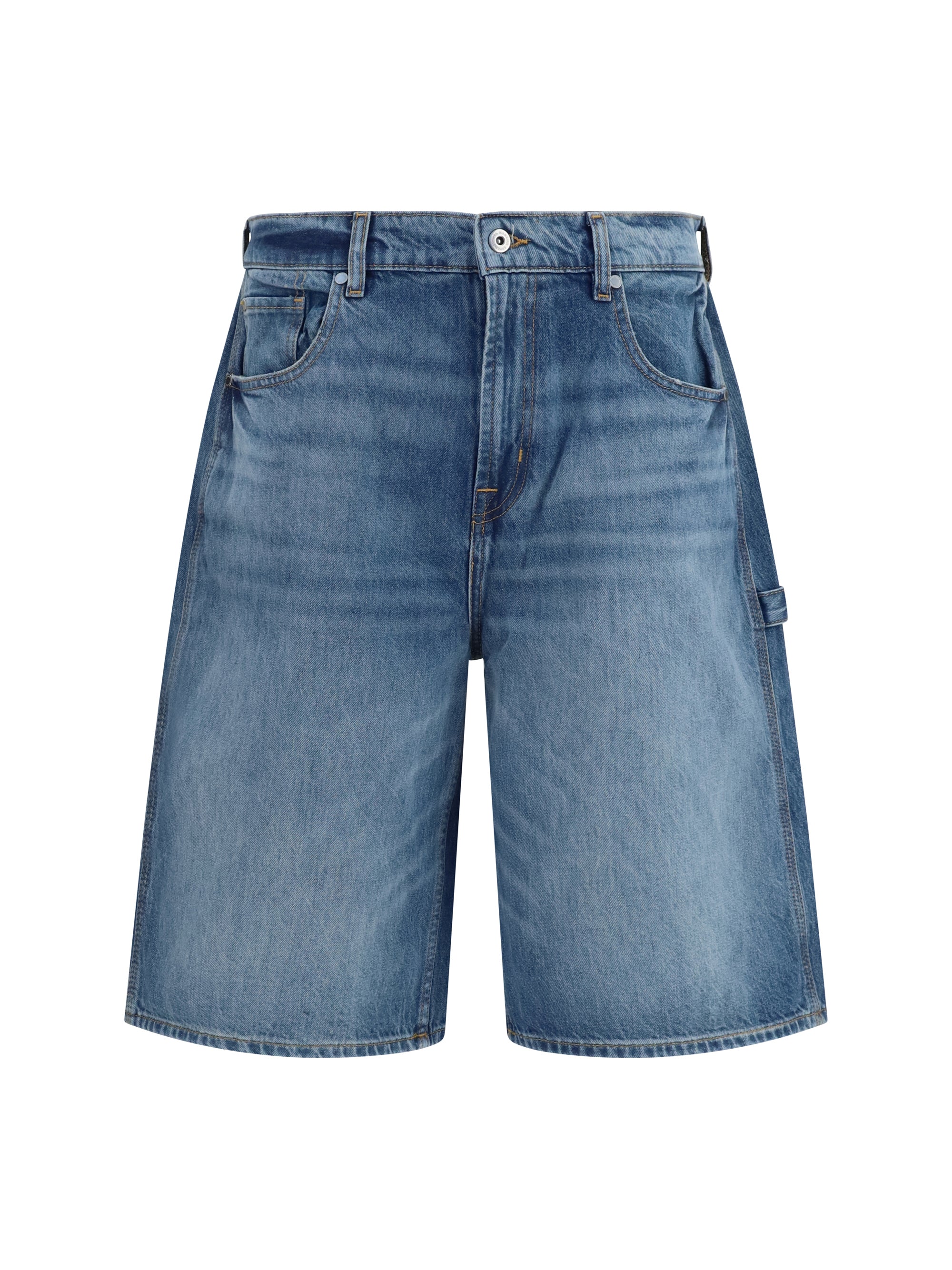 Wide-Leg Denim Bermuda — Blue