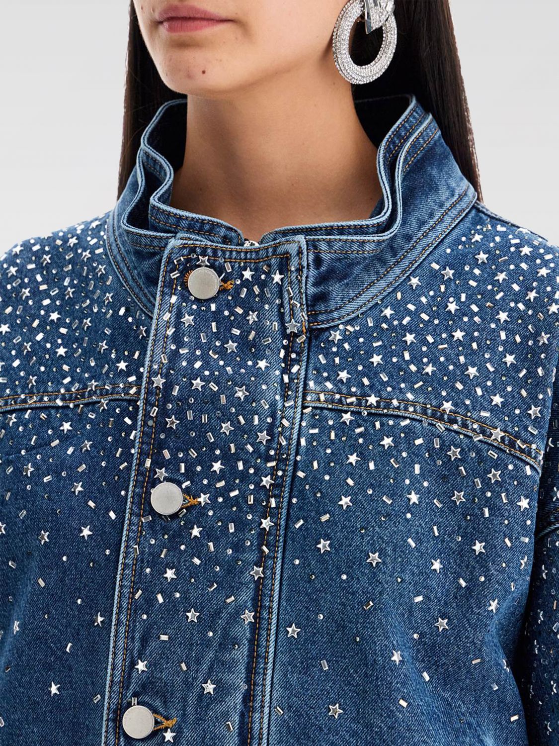 -Bomber In Denim Con Strass-Donna