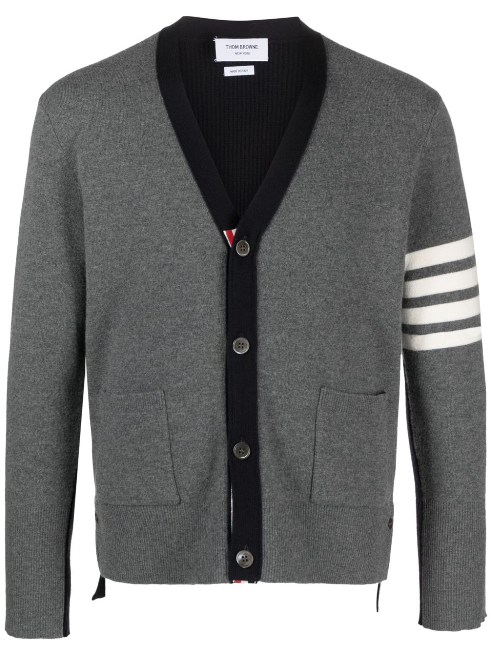 4-Bar Stripes intarsia-knit cardigan - Grey