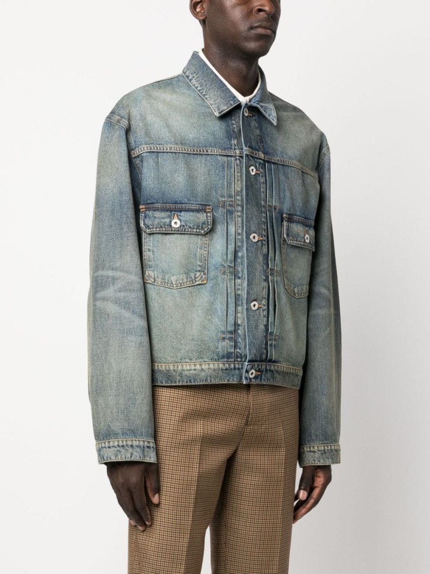 Panelled button-fastening denim jacket - Blue