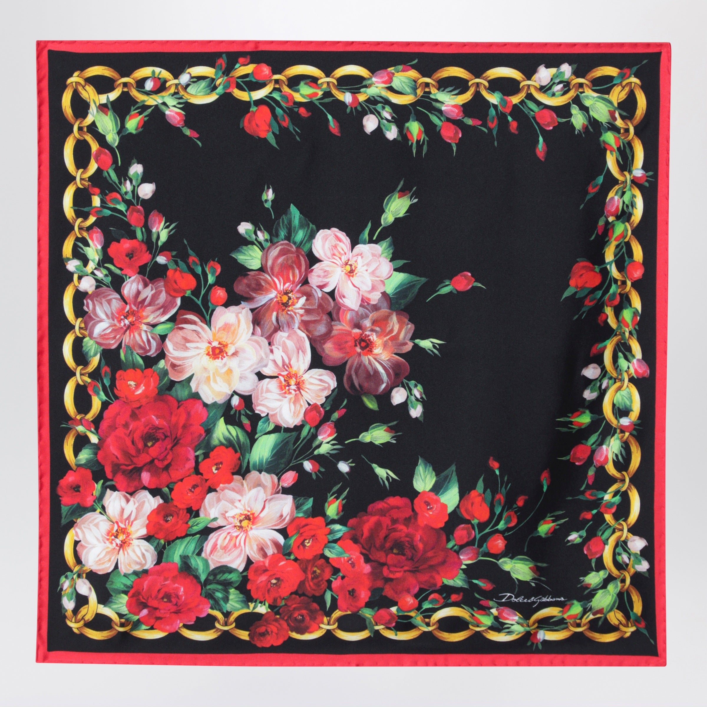 50x50 silk twill scarf with chain border in pink