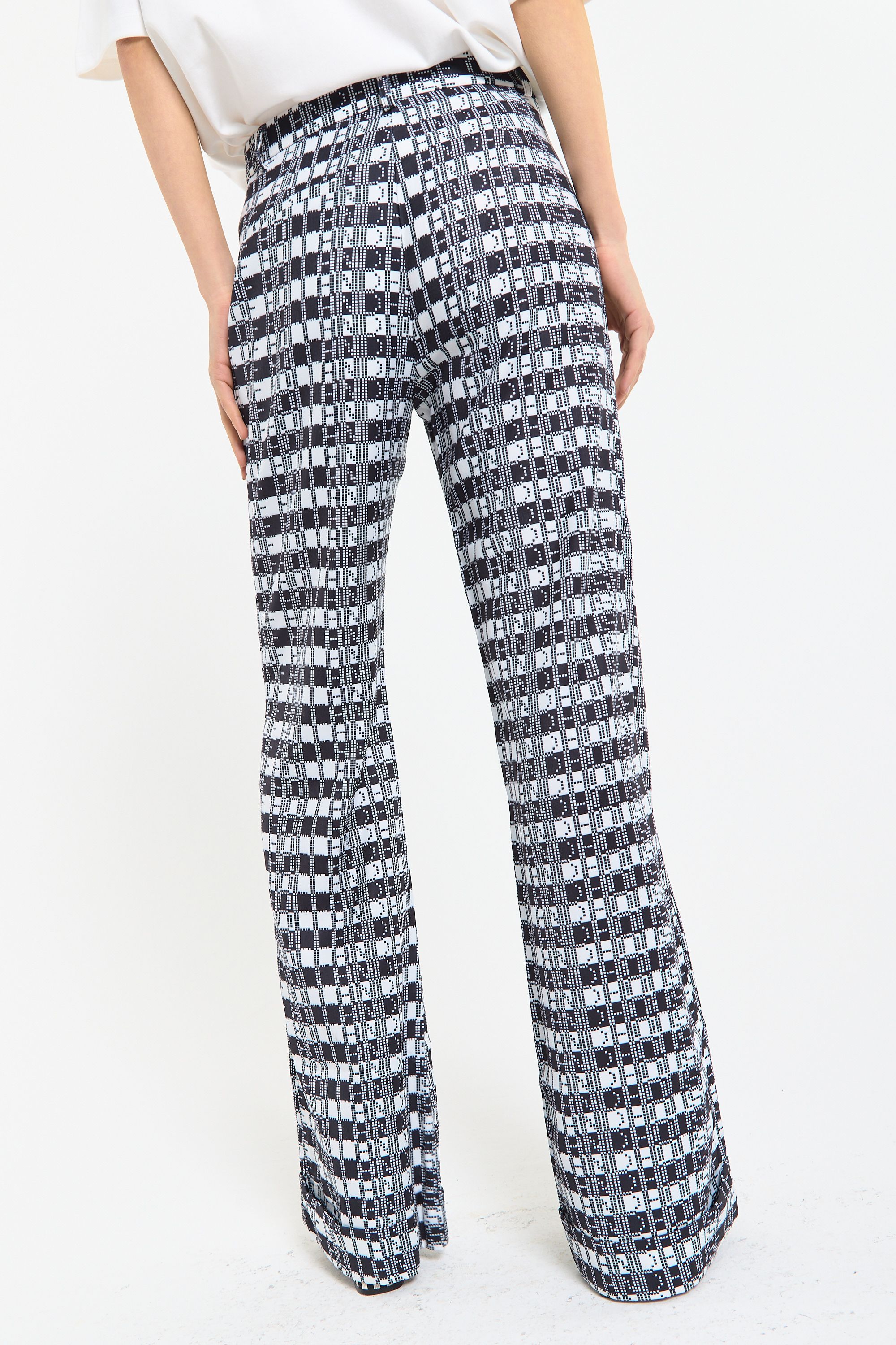House of Holland Women's Monochrome Logo Printed Check Wide Leg Trouser