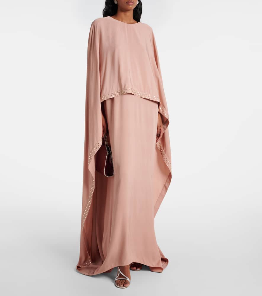 Embellished caped maxi dress