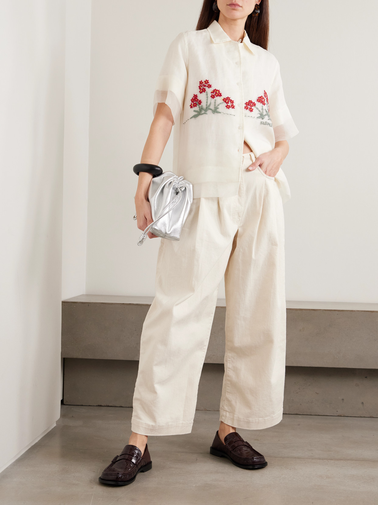 S. S. Daley - Ivy Pleated Cropped Mid-rise Barrel-leg Jeans - Ecru