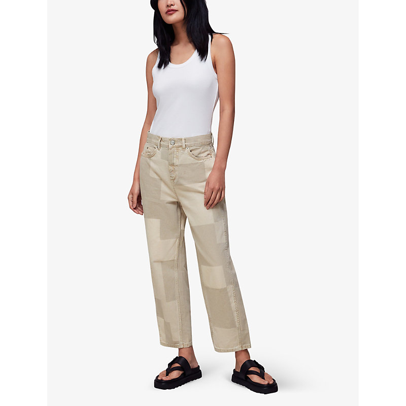 Womens Tan Straight-leg Patchwork Jeans