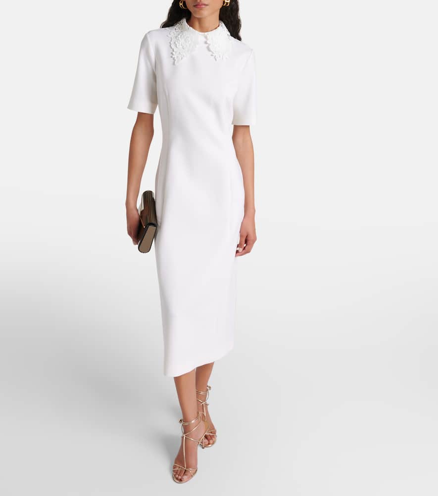 Lace-trimmed wool-blend midi dress