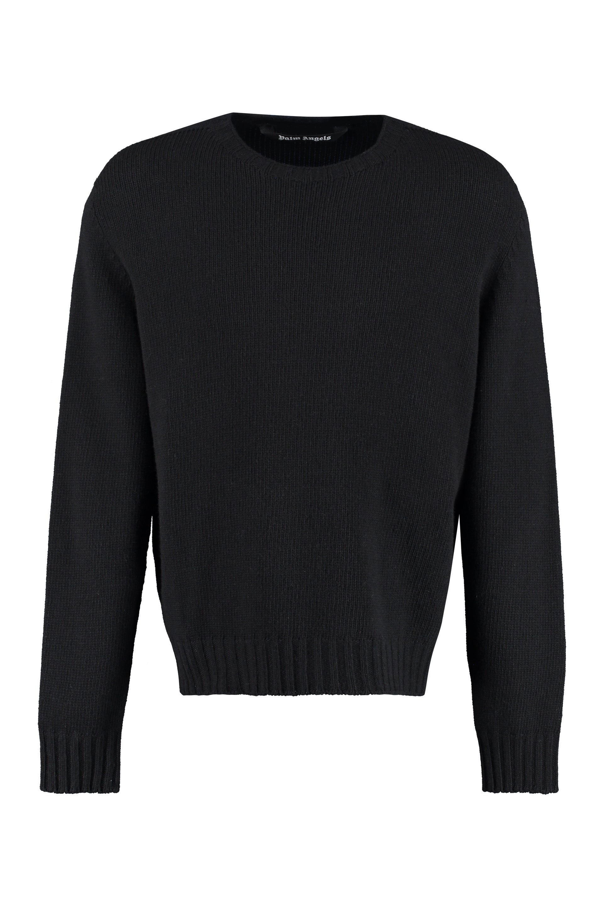 Wool-Blend Ribbed Sweater — Black