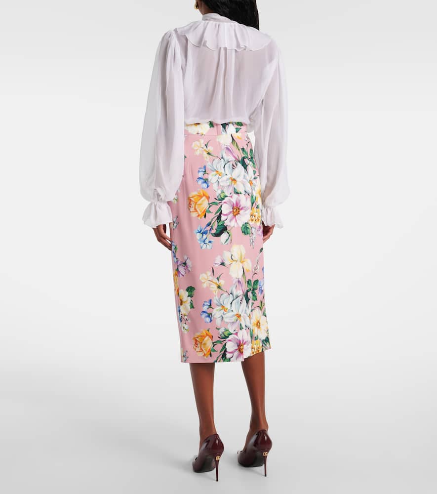 Floral silk-blend pencil skirt
