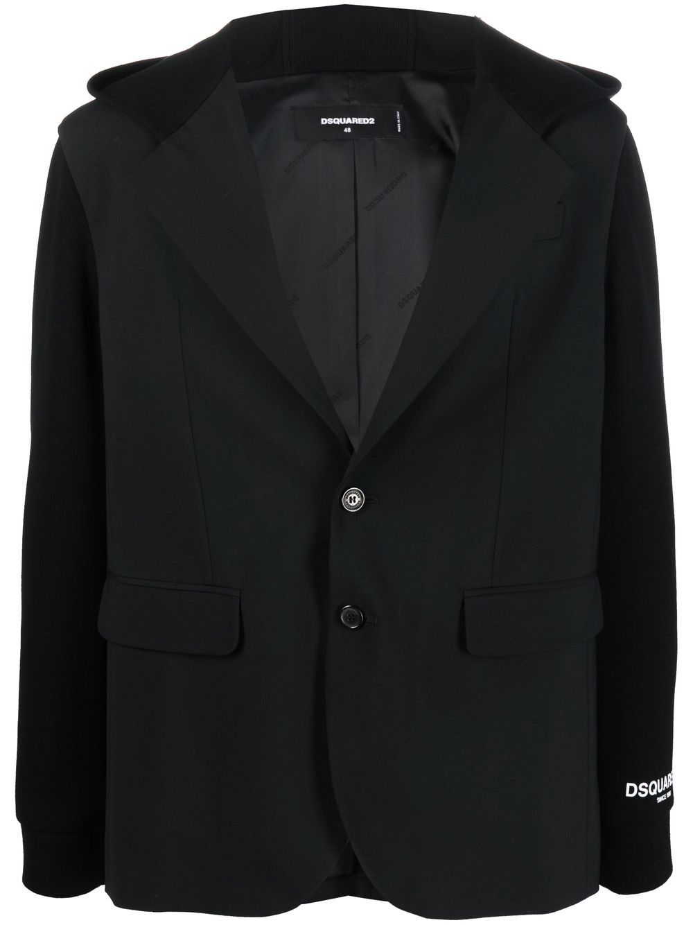 Single-breasted hooded blazer - Black