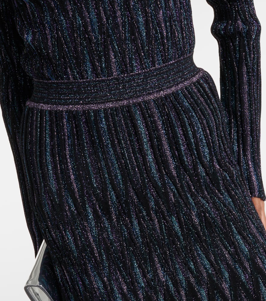 Pleated lamé midi skirt