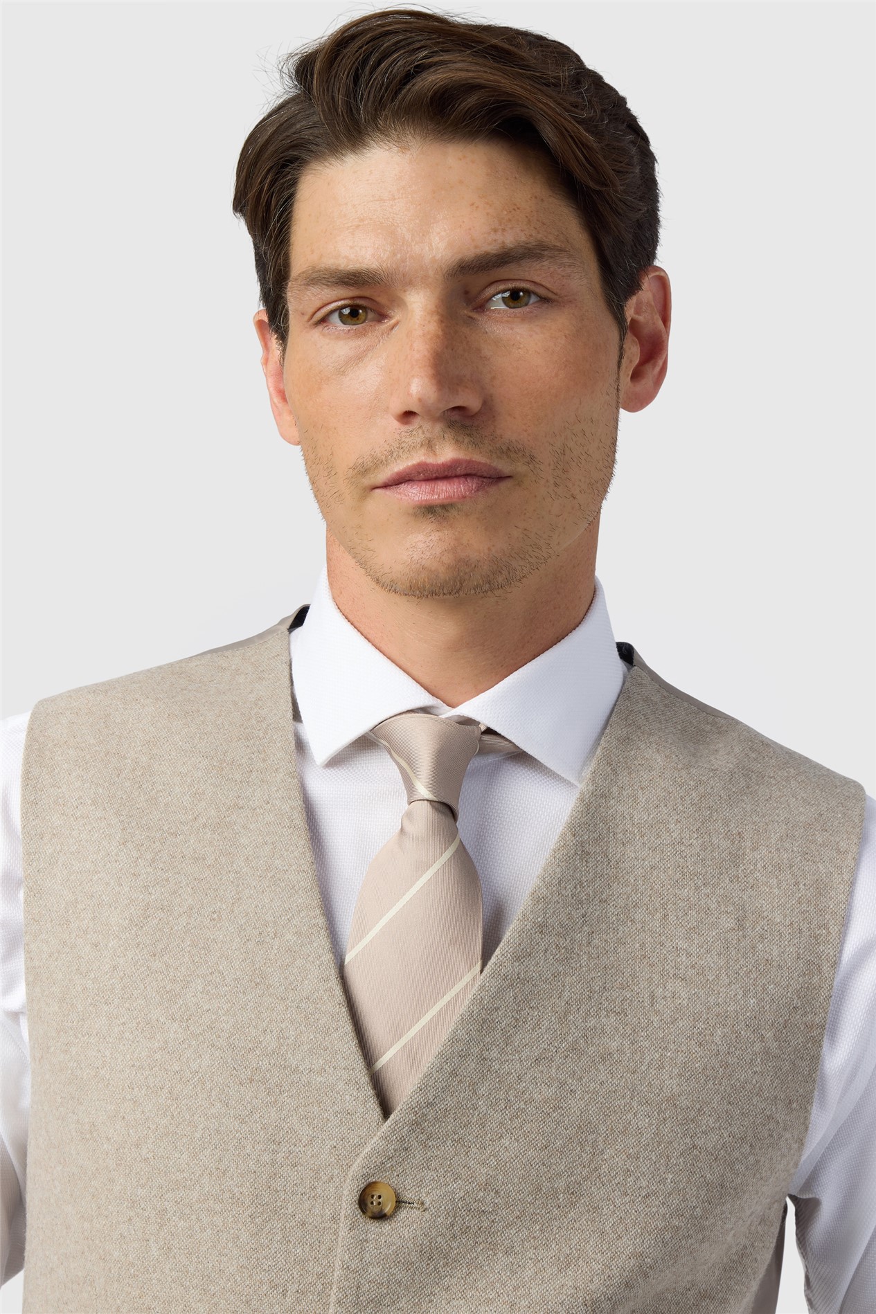 Alexandre Silver Label Mens Single Breasted Sleeveless Five Button V-neck Plain Tailored Suit Waistcoat in Stone Wool - 46 Chest