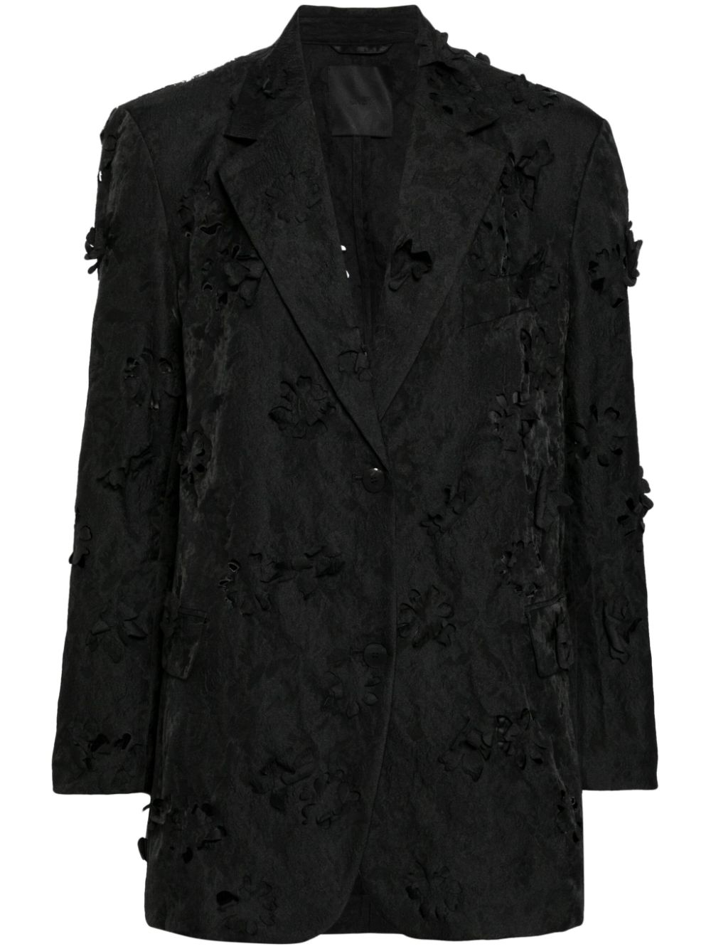Floral-appliqué single-breasted blazer - Black