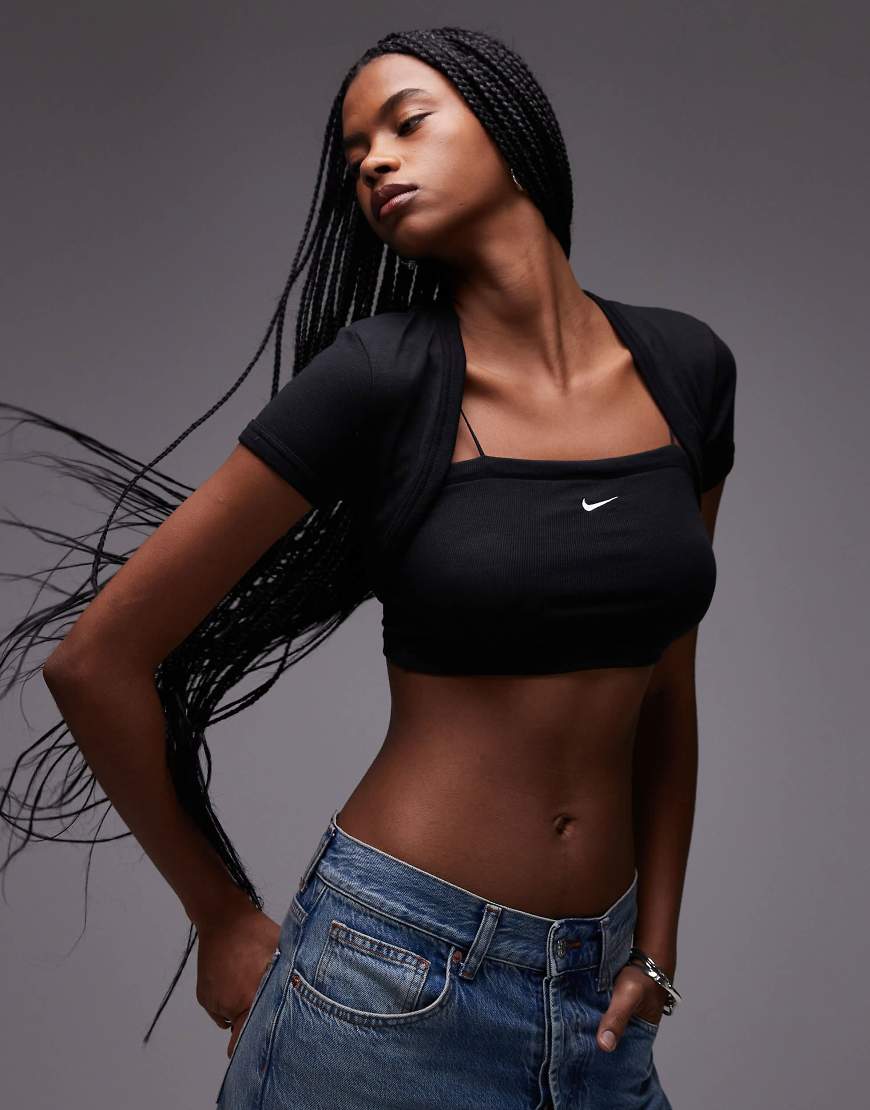 Nike Chill ribbed 2-in-1 crop top in black