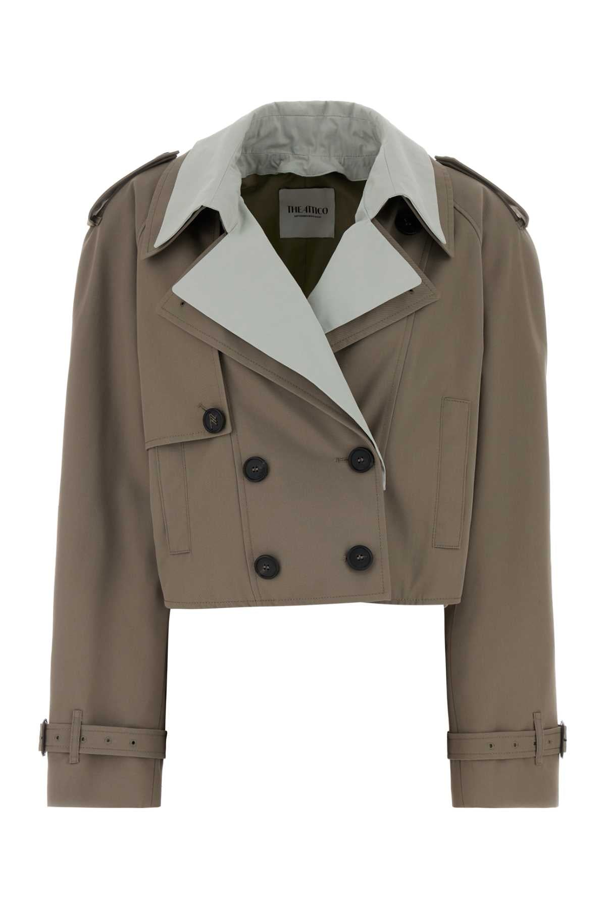 Double-Breasted Cropped Trench Coat — Taupe