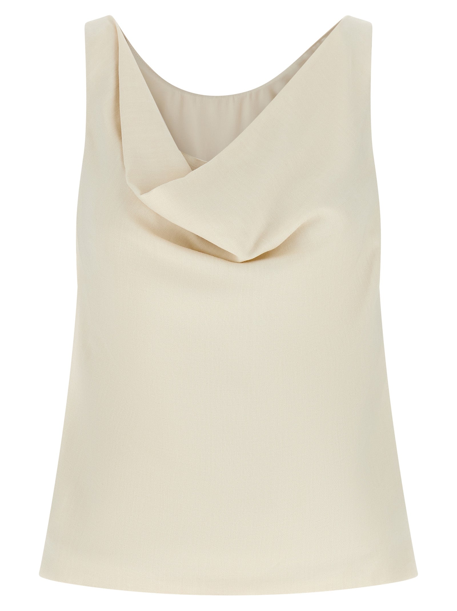 Draped Viscose-Linen Tank Top — White