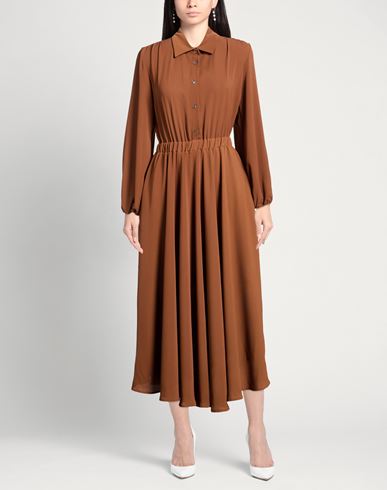 Woman Midi dress Brown Size 12 Polyester