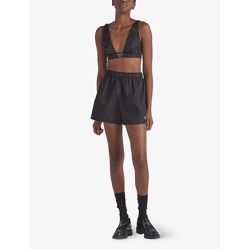 Womens Black Re-Nylon Logo-plaque Recycled-nylon Shorts