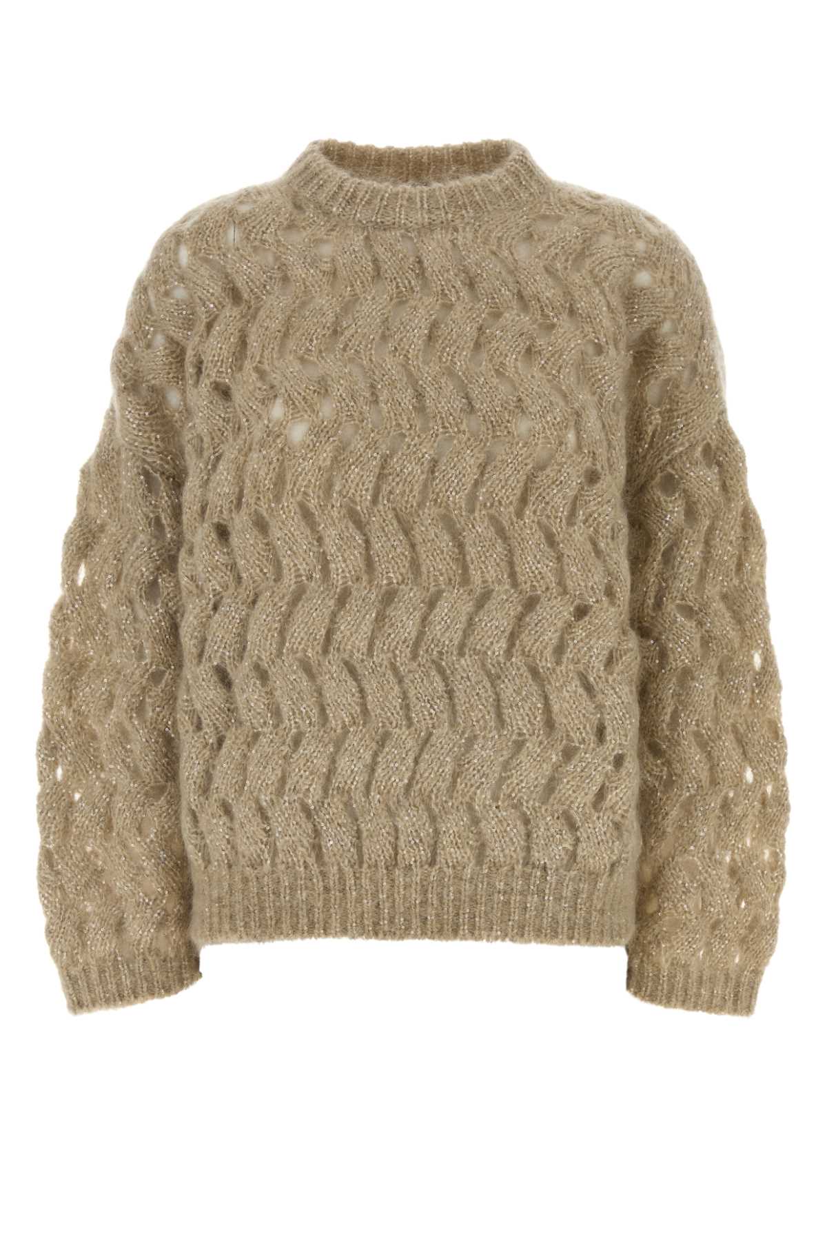 Mohair-Blend Cable-Knit Sweater — Beige