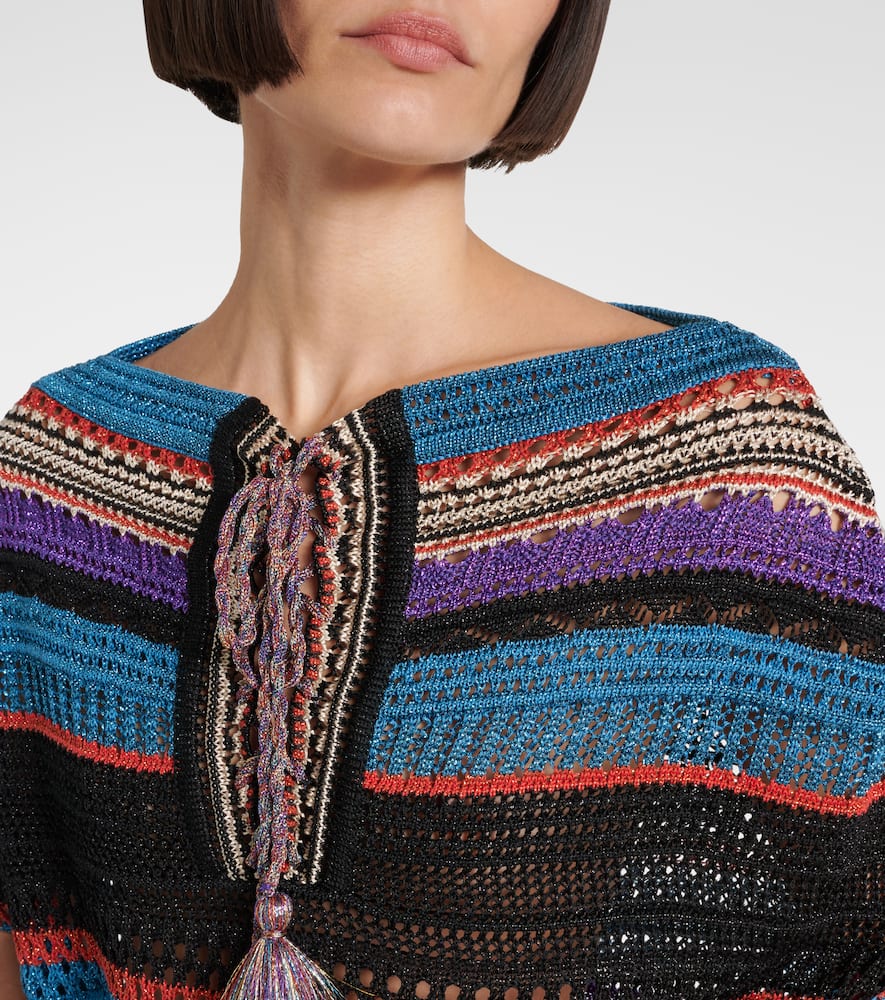 Crochet striped lamé poncho