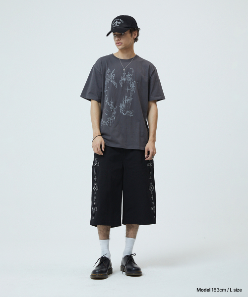 CROSS STUD TWILL SHORTS BLACK