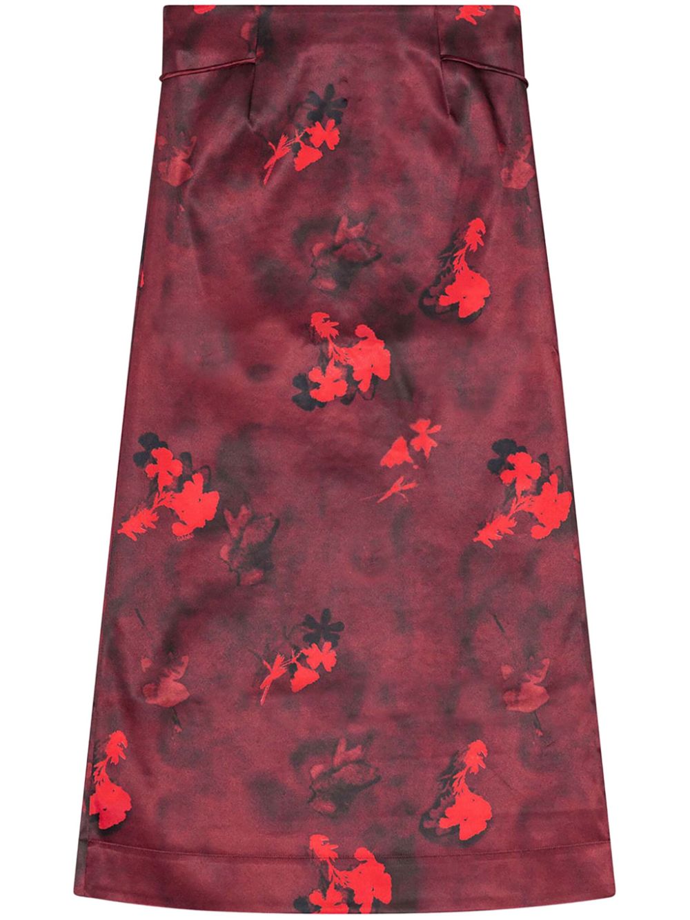 Printed satin maxi skirt - Red