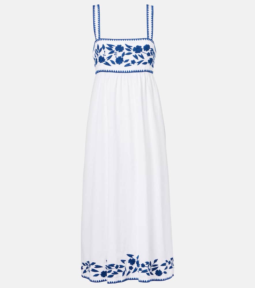 Embroidered cotton and linen midi dress
